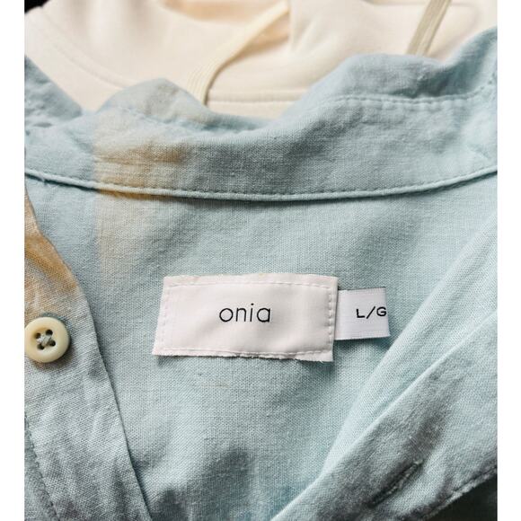 Onia Men's Blue Linen Blend Button Down Shirt Large - Picture 6 of 8